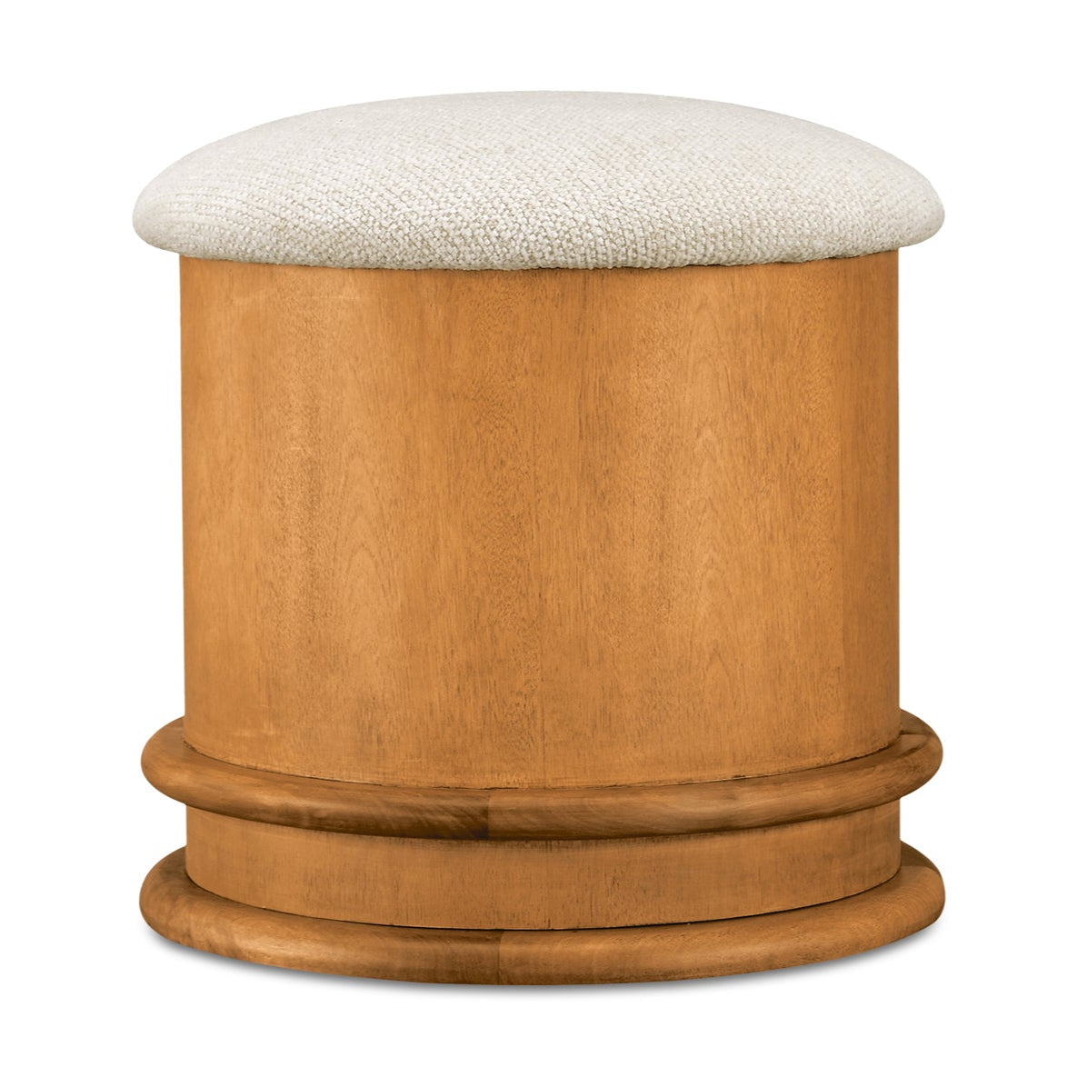 Wooden stool with a white cushion on a white background