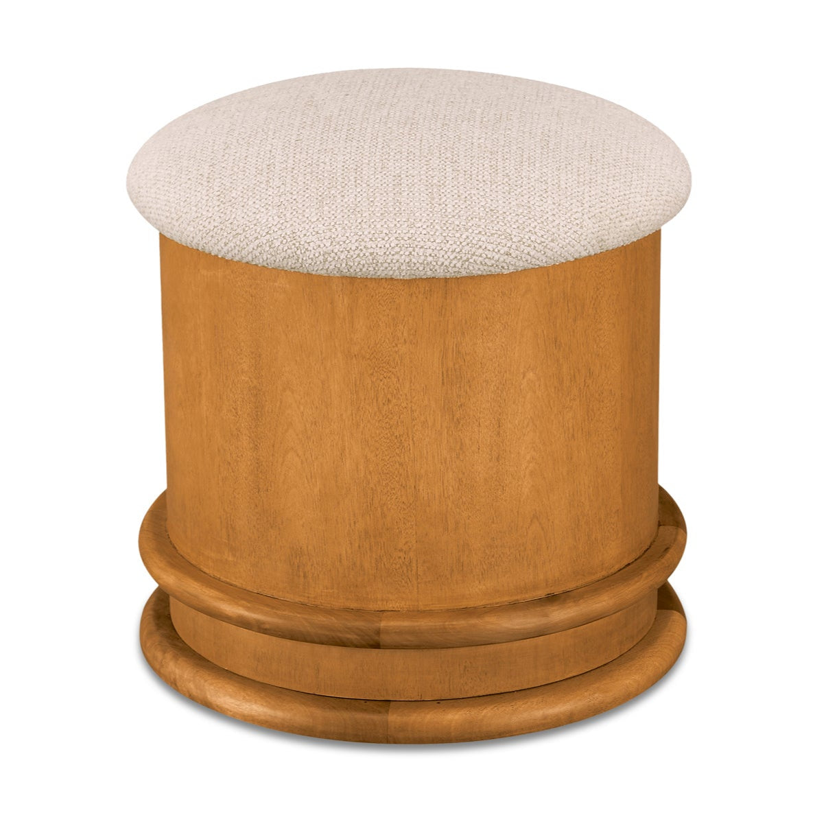 Wooden stool with a white cushion on a white background