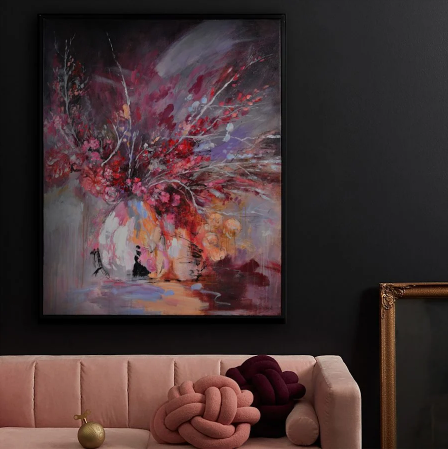 Framed Summer Midnight Botanical Painting on Canvas