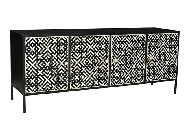 Black and White Bone Inlay 4 Door Cabinet