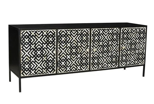 Black and White Bone Inlay 4 Door Cabinet