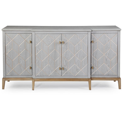 Modern soft graphic finish server with aged brass and acrylic
