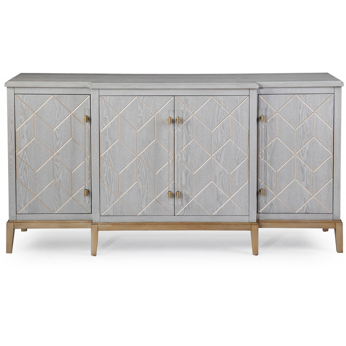 Modern soft graphic finish server with aged brass and acrylic
